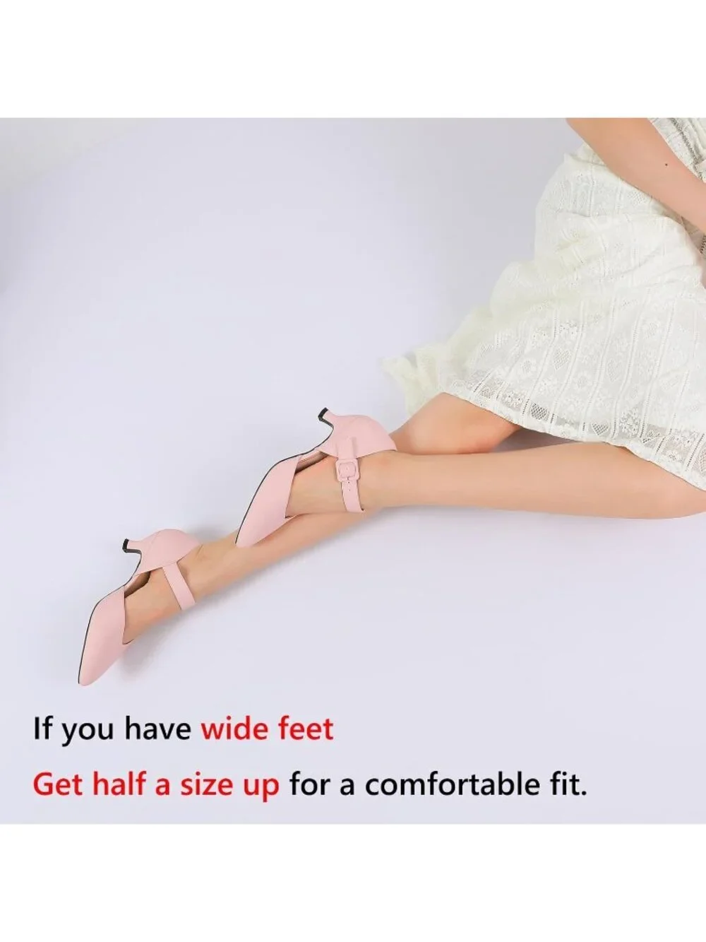 Women's Pink Kitten Heel Pointed Closed Ankle Strap Buckle Slip On Shoes